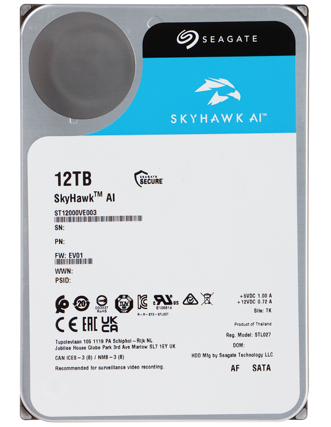 Seagate SkyHawk AI 12 TB SATA 3.0 7200 RPM 3.5'' ST12000VE003 Harddisk ( 5 YIL RESMİ DİST GARANTİLİ )