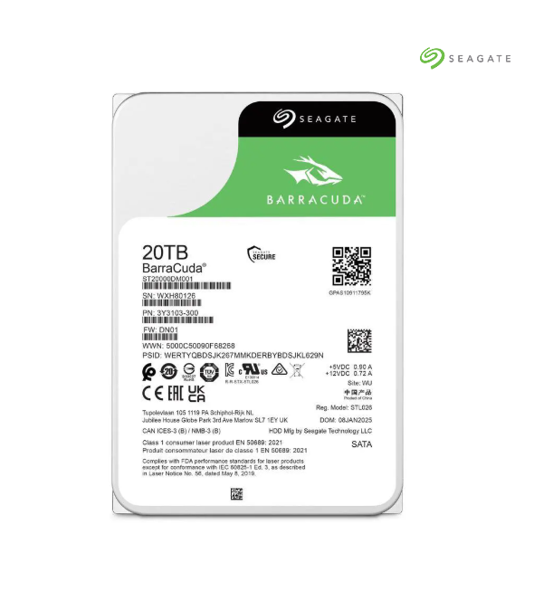 Seagate BarraCuda ST20000DM001 20TB 7200 RPM 512MB Cache SATA 3 Harddisk