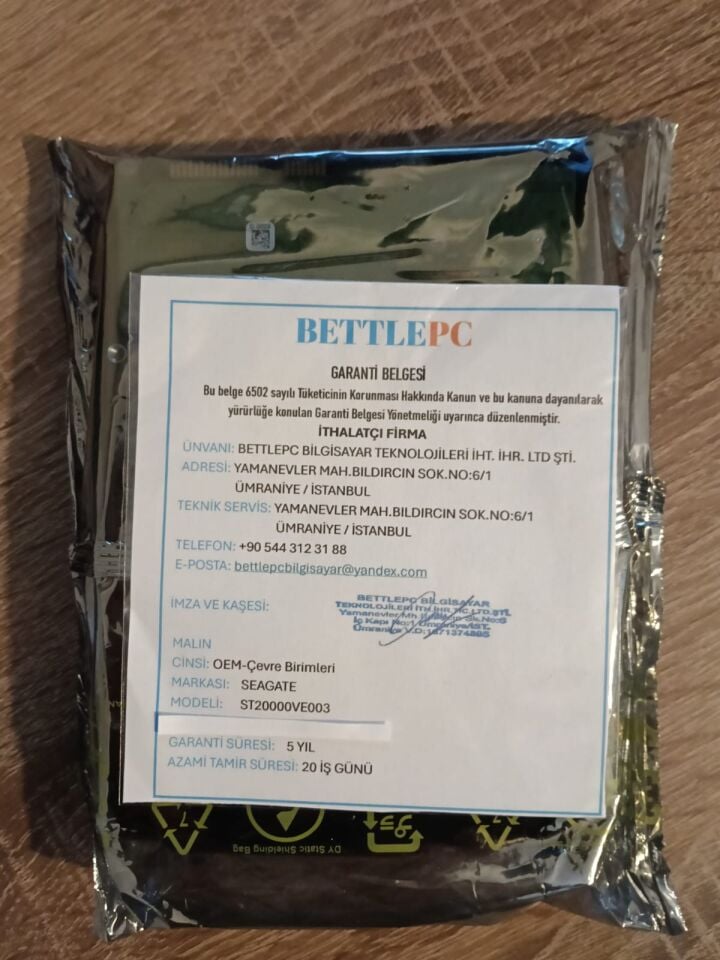 Seagate SkyHawk AI 20 TB 512MB 7200 RPM 3.5'' ST20000VE003 SATA 3.0   Harddisk ( 5 YIL TÜRKİYE GARANTİLİ )